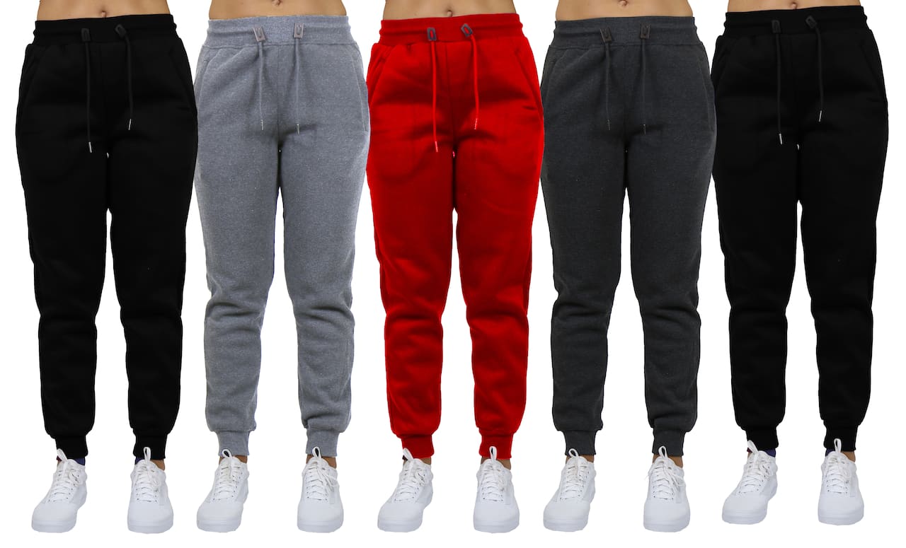 Galaxy by Harvic Women's Relaxed Fit Fleece-Lined Jogger Sweatpants 5 Pack